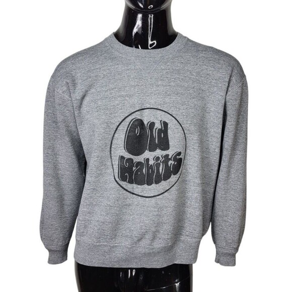 Vintage "OLD HABITS" Gray Pullover Graphic Sweatshirt Unisex Size L/XL USA Made - Picture 1 of 8